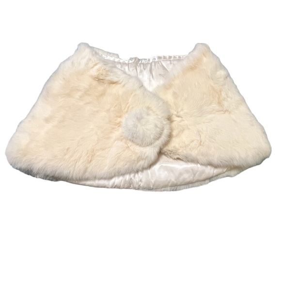 Vintage Retro 60s Ivory Rabbit Fur Stole with Satin Lining - Picture 2 of 12